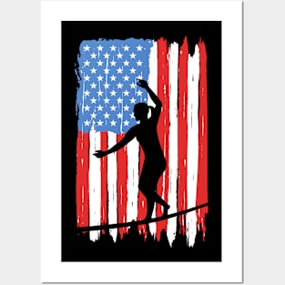 American Flag Slacklining Graphic Posters and Art